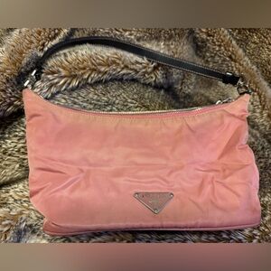 Prada Vintage Pink Nylon Bag Trimmed in Black Leather Used